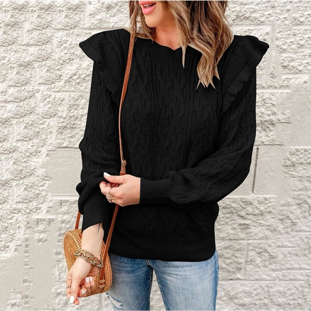 Crown and Ivy women’s size XXL‎ long sleeve knit sweater with ruffled shoulders
